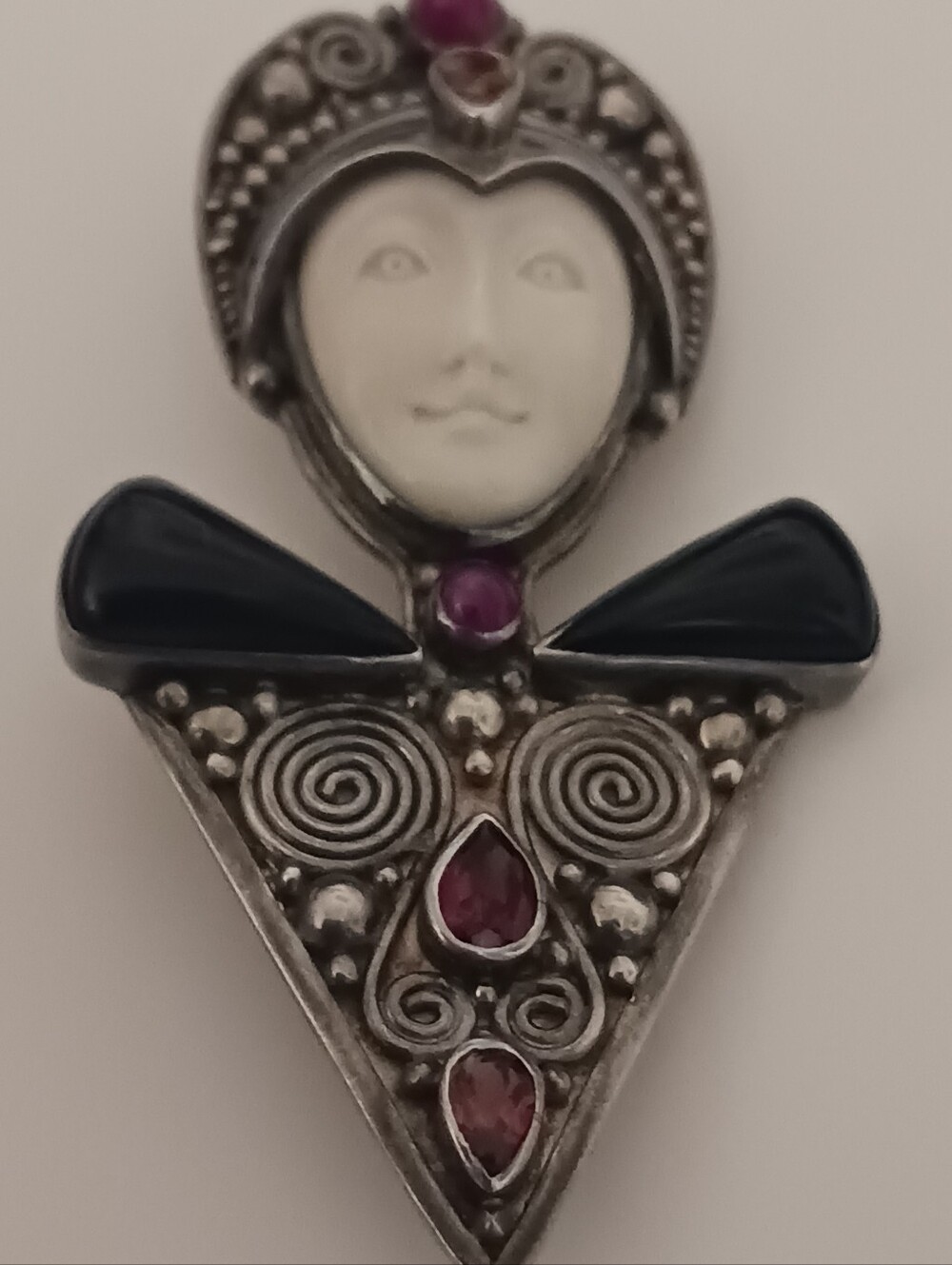 Rare Vintage Sign 925 Silver Sajen Bali Carved Goddess Brooch / Pin / Pendant